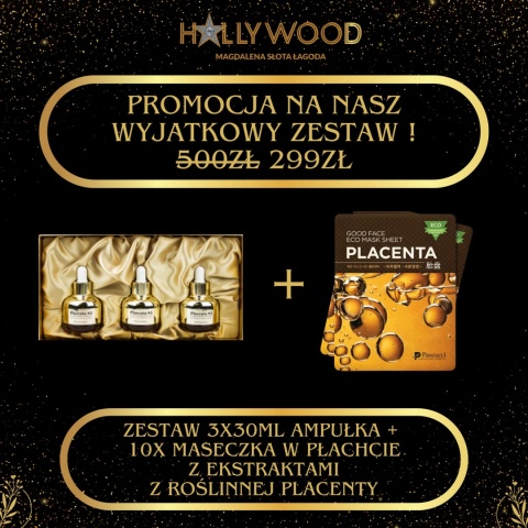Zestaw 3 regenerujących ampułek z wyciągu z placenty lotosu + 10szt maseczki w płachcie